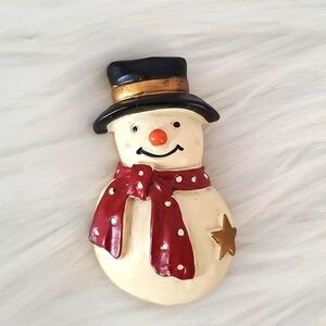 Y2K Vintage Resin Snowman Frosty Christmas Holiday Festive Brooch Pin 2"